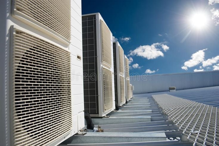 air conditioner units with sun and blue sky stock photo image of cooling, electricity 45563936